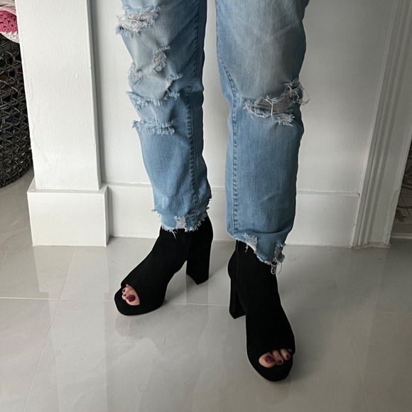 Miu Miu Open Toe Black Suede Block Heel Ankle Booties Boots - Picture 10 of 13